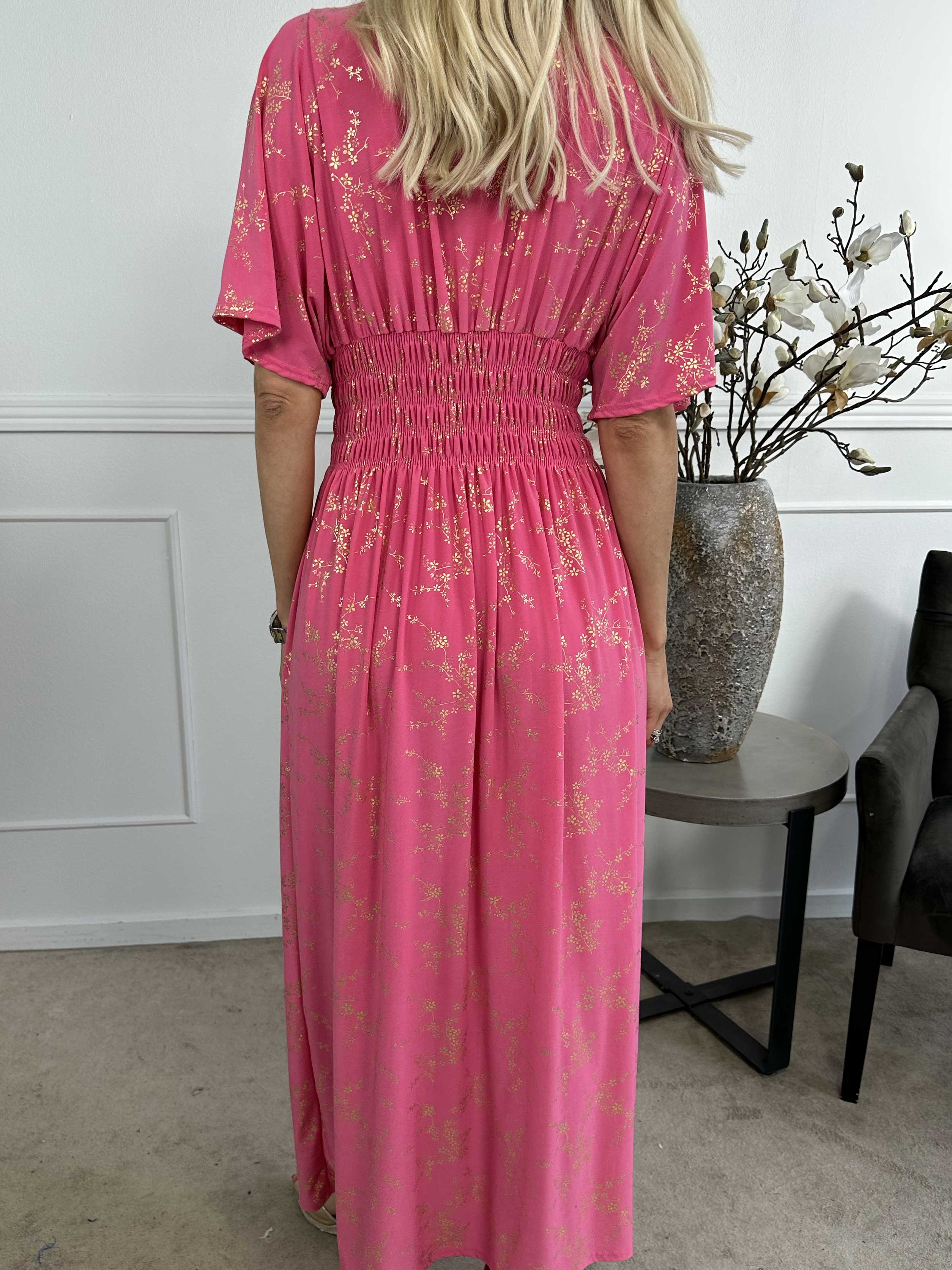 Pams Gold - Ensfarvet kjole i elastisk stof med gulddetaljer